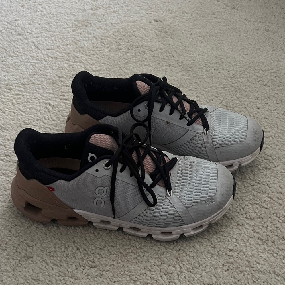 On Running Sneakers in Gray and Black with Tan Soles